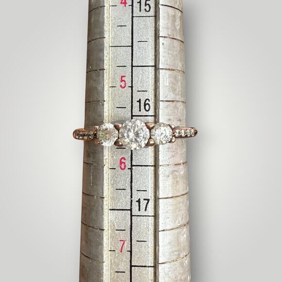 Pandora 14k Rose Gold-Plated With CZ Three-Stone Ring 52 - Picture 5 of 5